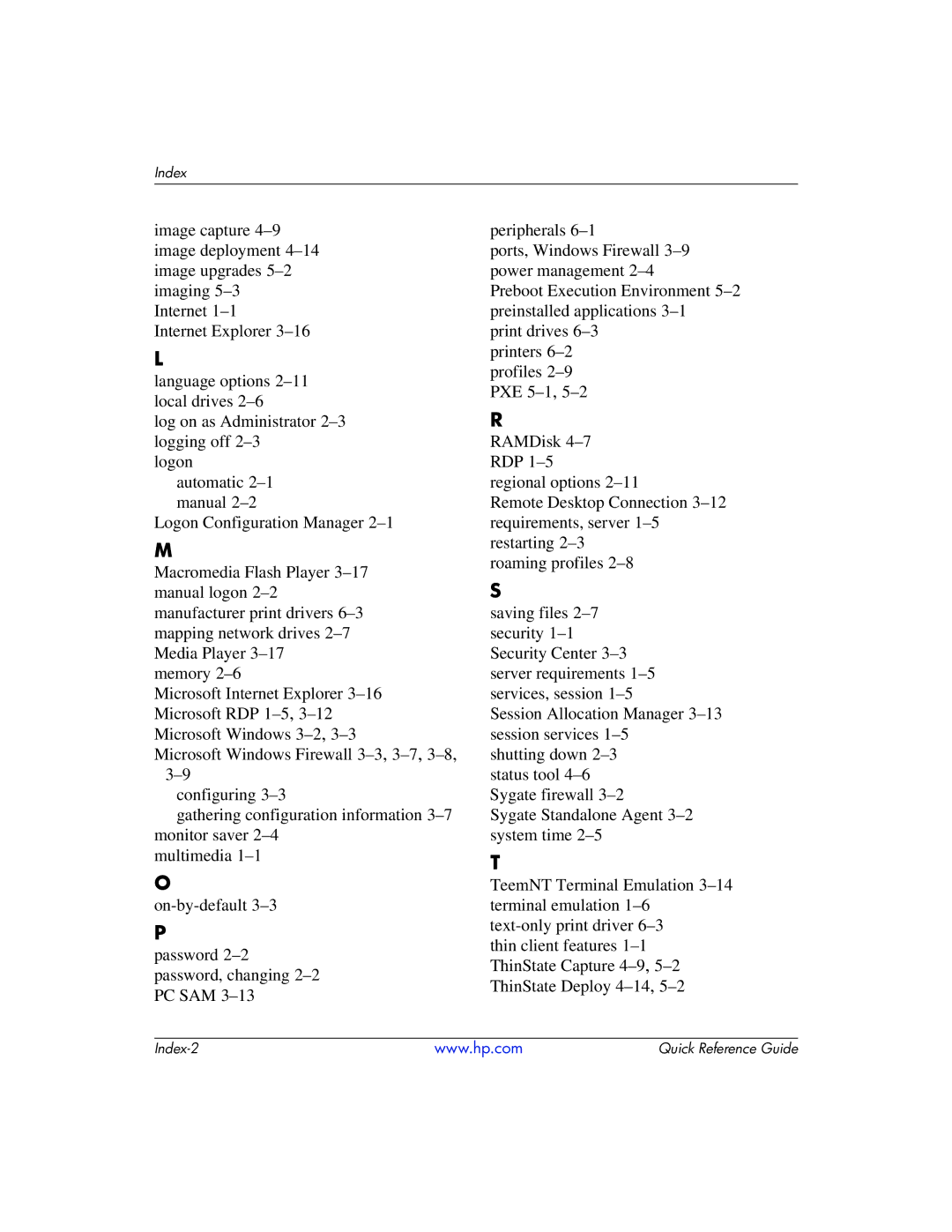 HP t5710 manual Index 