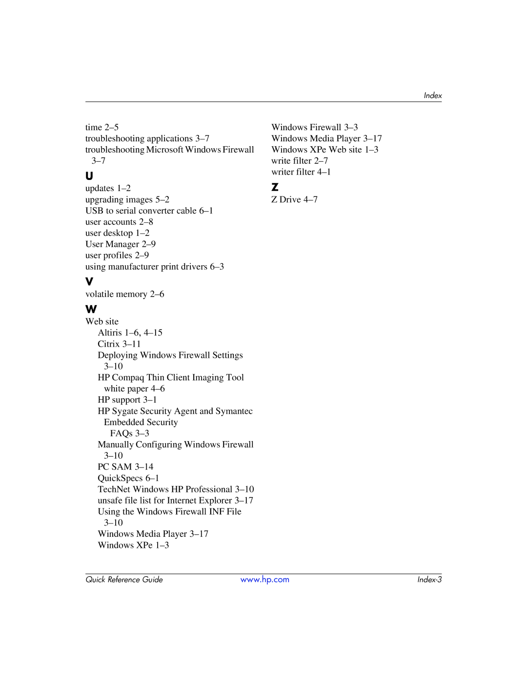 HP t5710 manual Index-3 