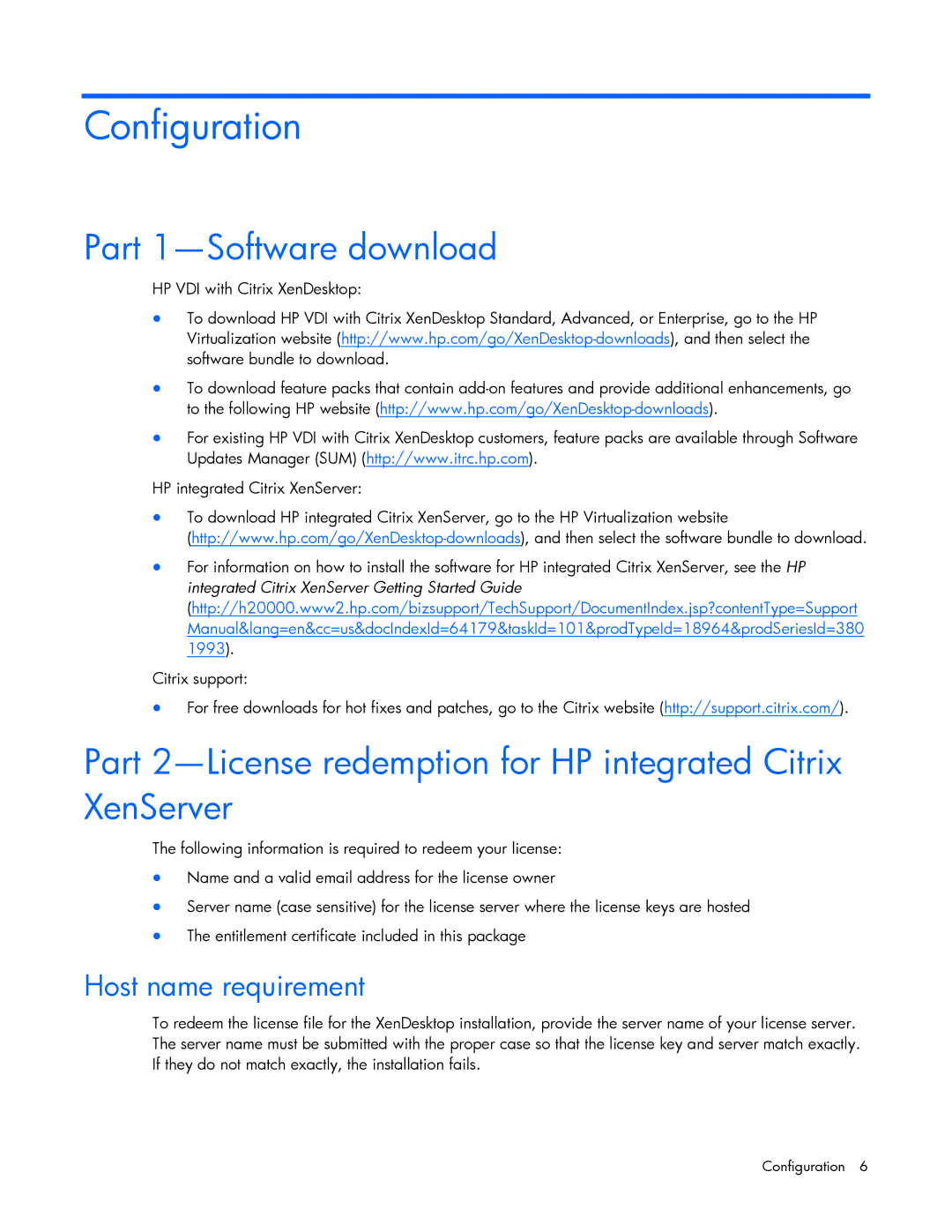 HP t5720 manual Configuration, Part 1-Software download, Host name requirement 