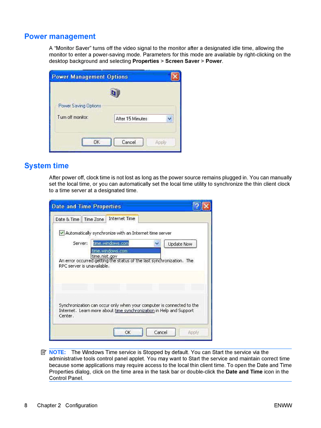 HP t5720 manual Power management, System time 