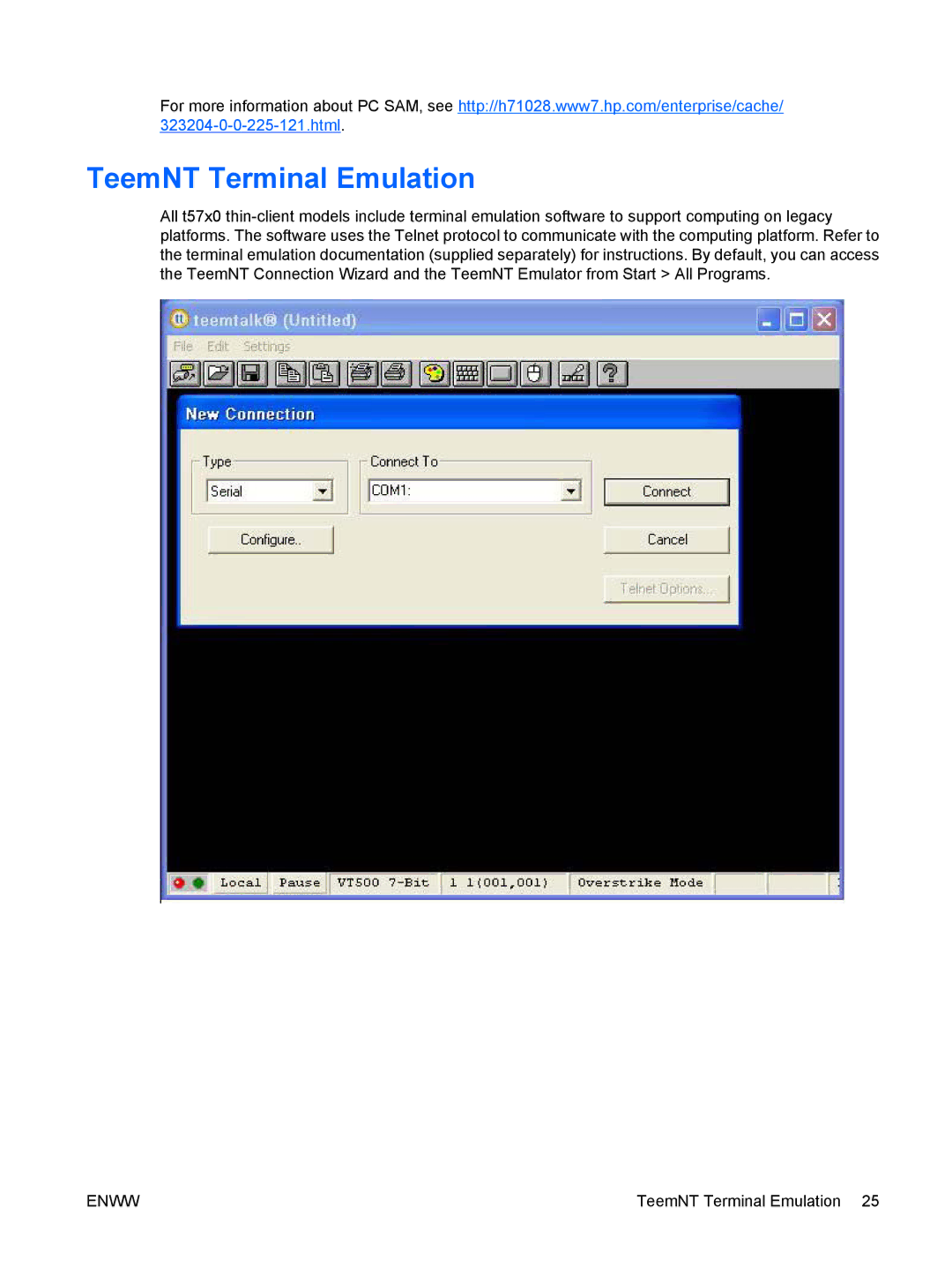 HP t5720 manual TeemNT Terminal Emulation 