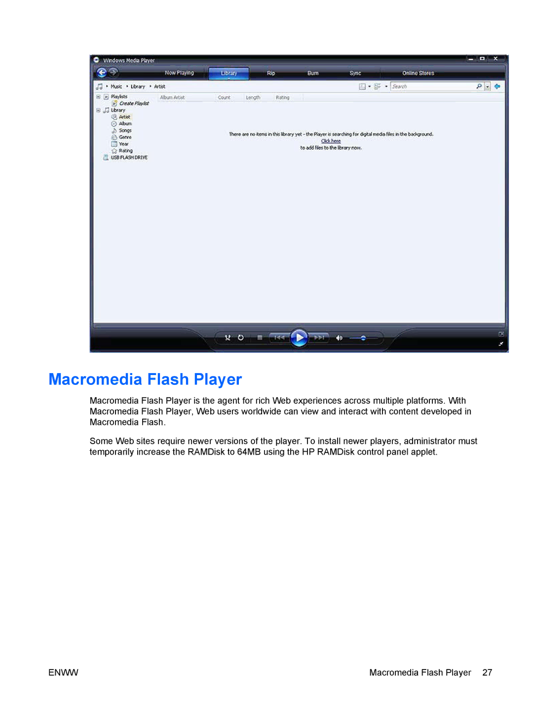 HP t5720 manual Macromedia Flash Player 