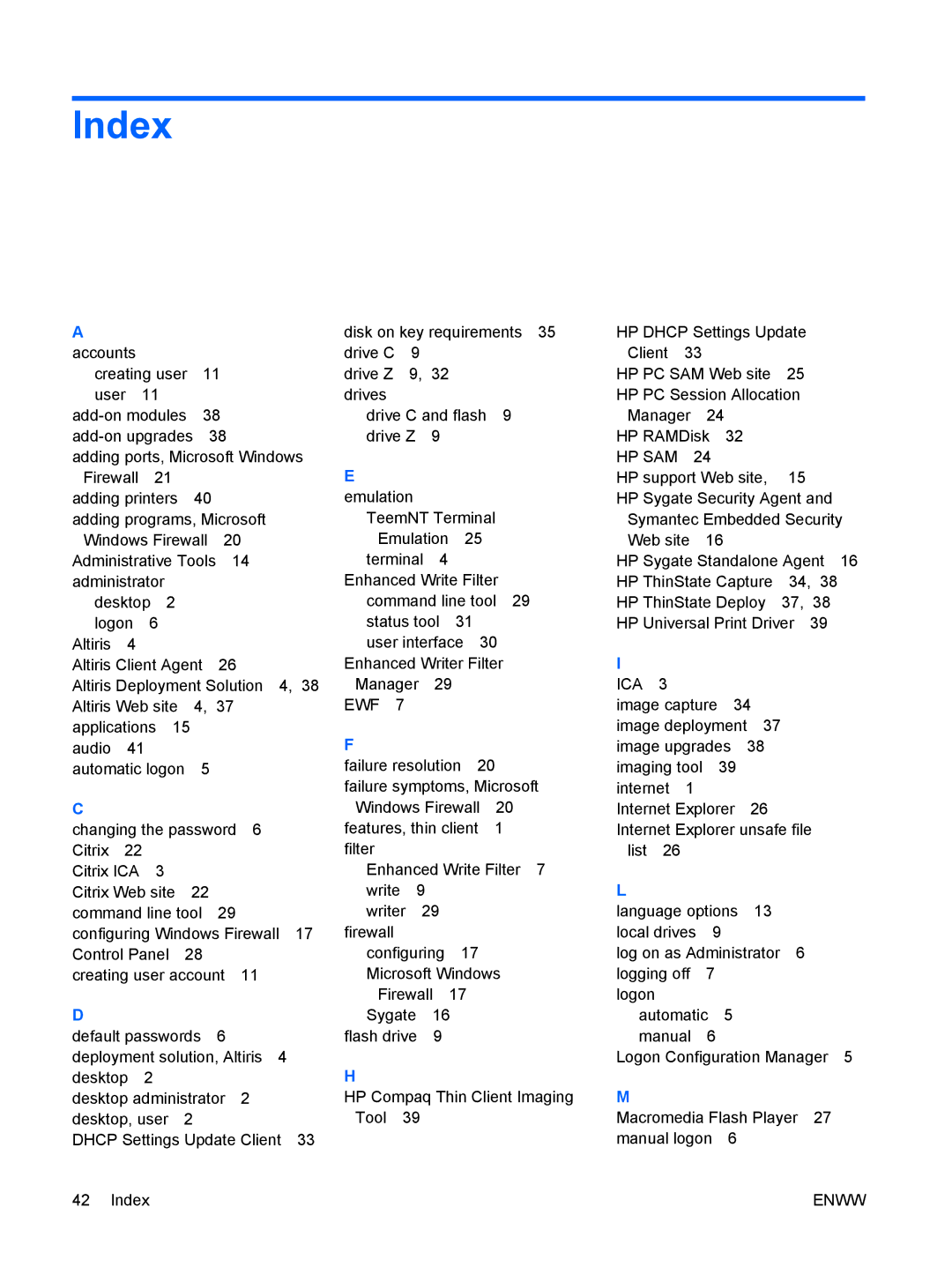 HP t5720 manual Index, Emulation 