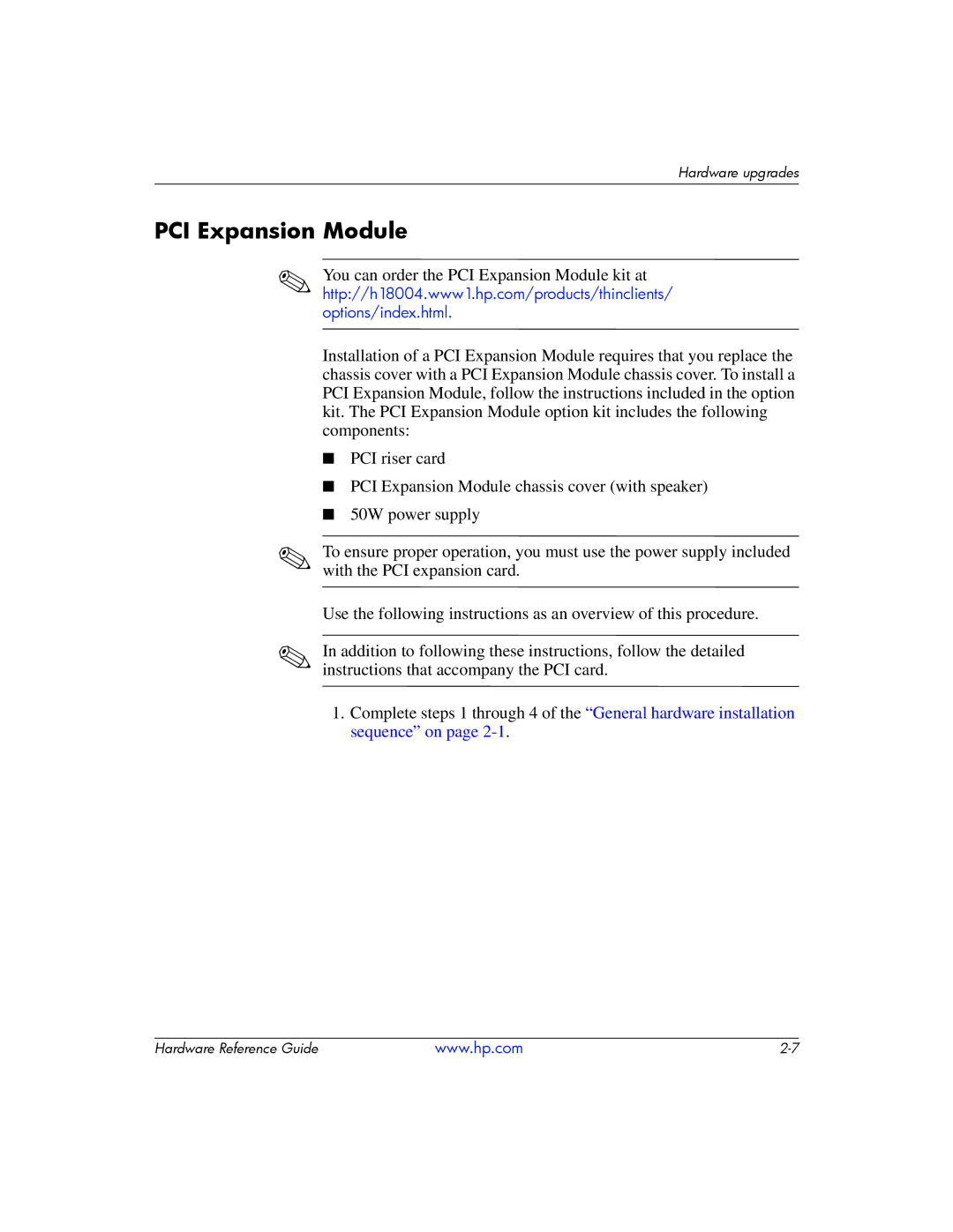 HP t5725 manual PCI Expansion Module 