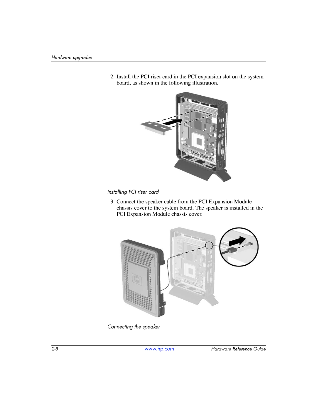 HP t5725 manual Installing PCI riser card 