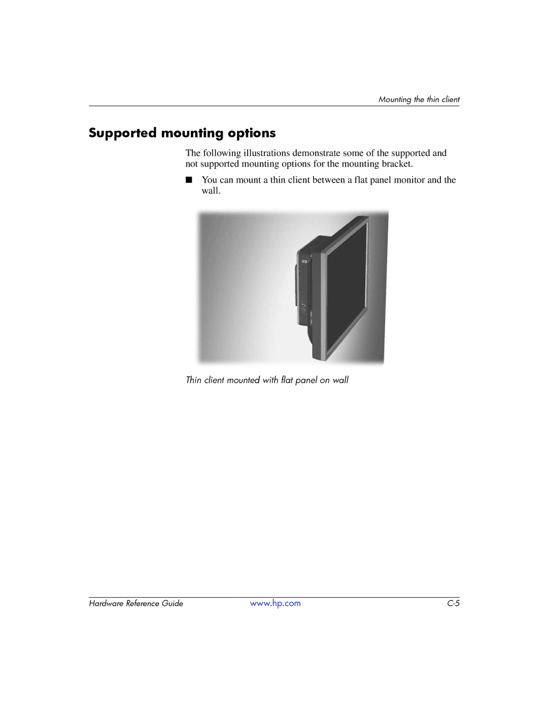 HP t5725 manual Supported mounting options 