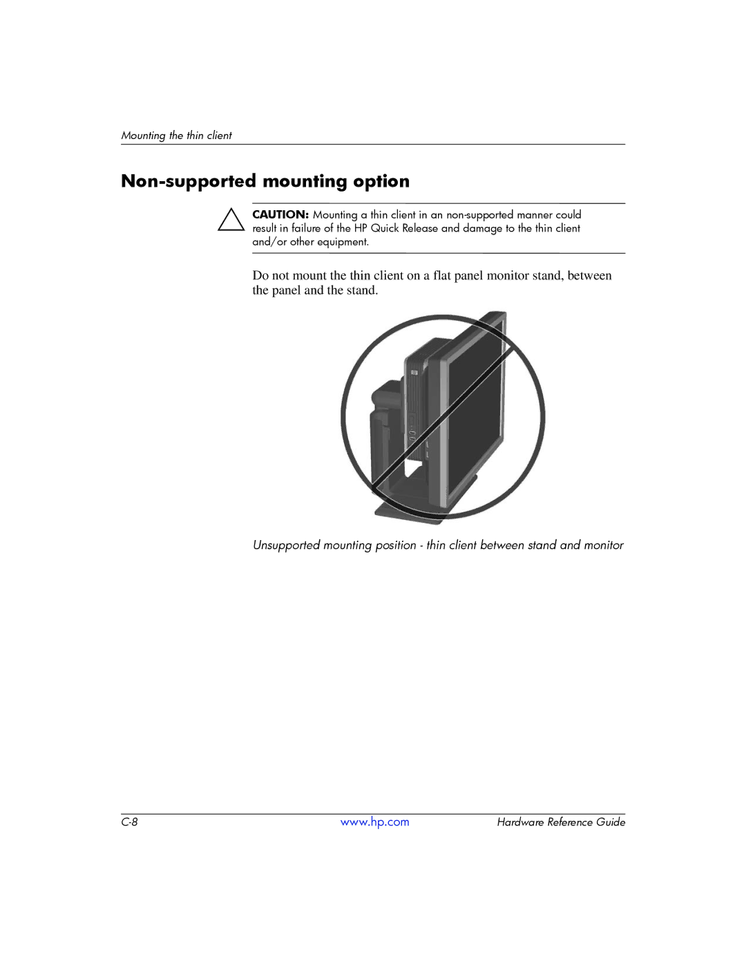 HP t5725 manual Non-supported mounting option 