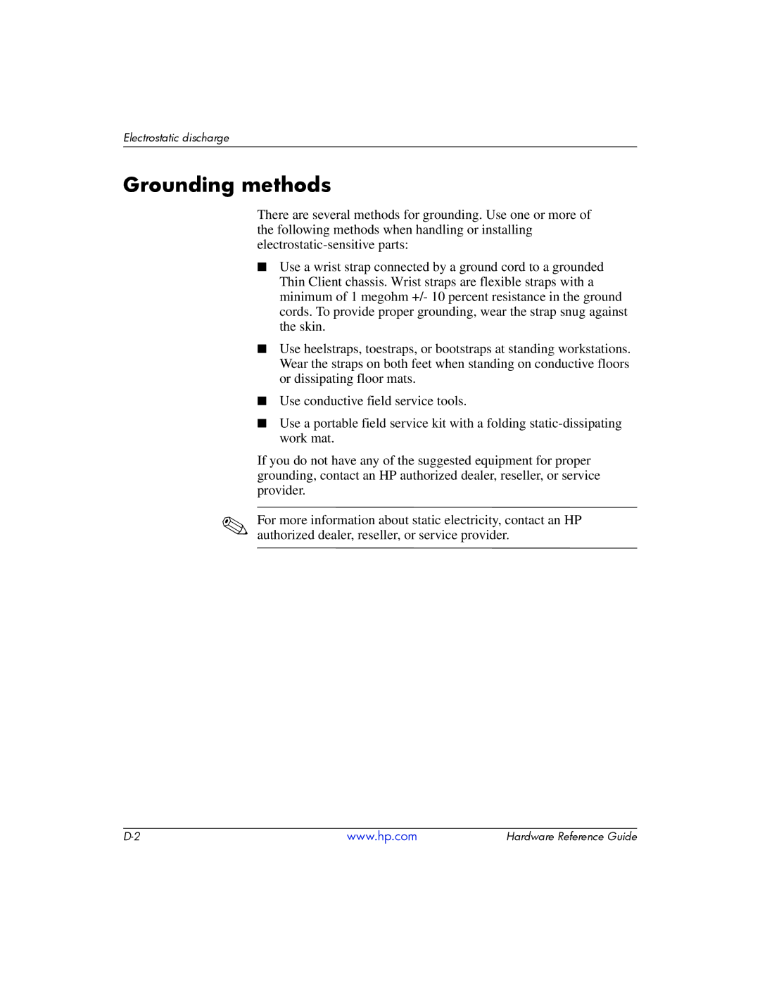 HP t5725 manual Grounding methods 