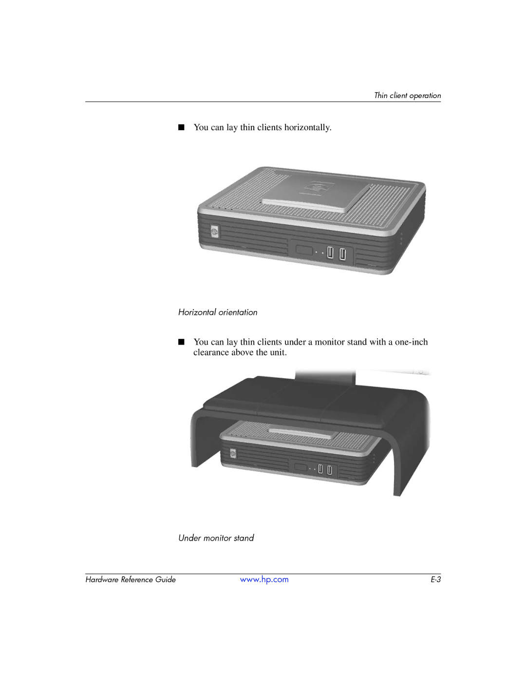 HP t5725 manual You can lay thin clients horizontally 