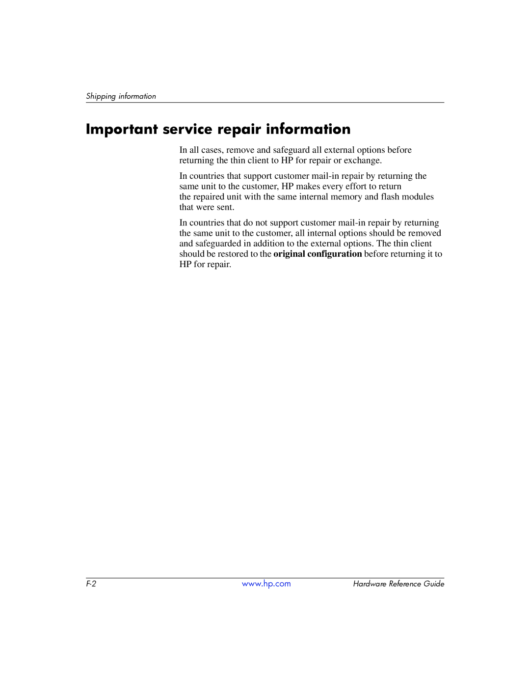 HP t5725 manual Important service repair information 