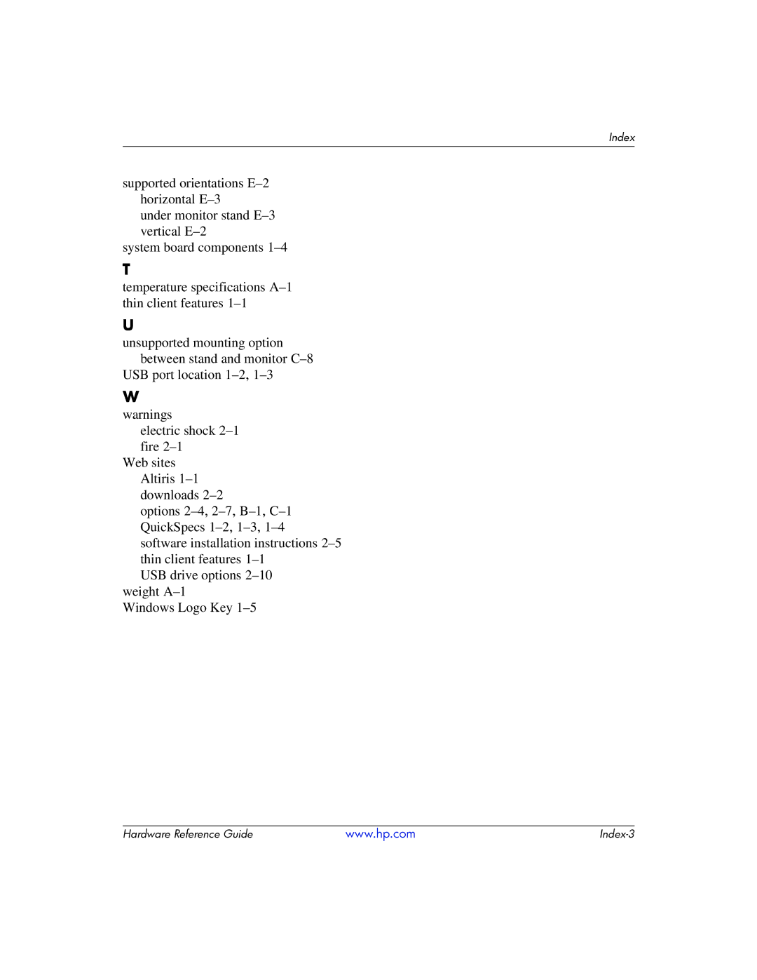 HP t5725 manual Index-3 