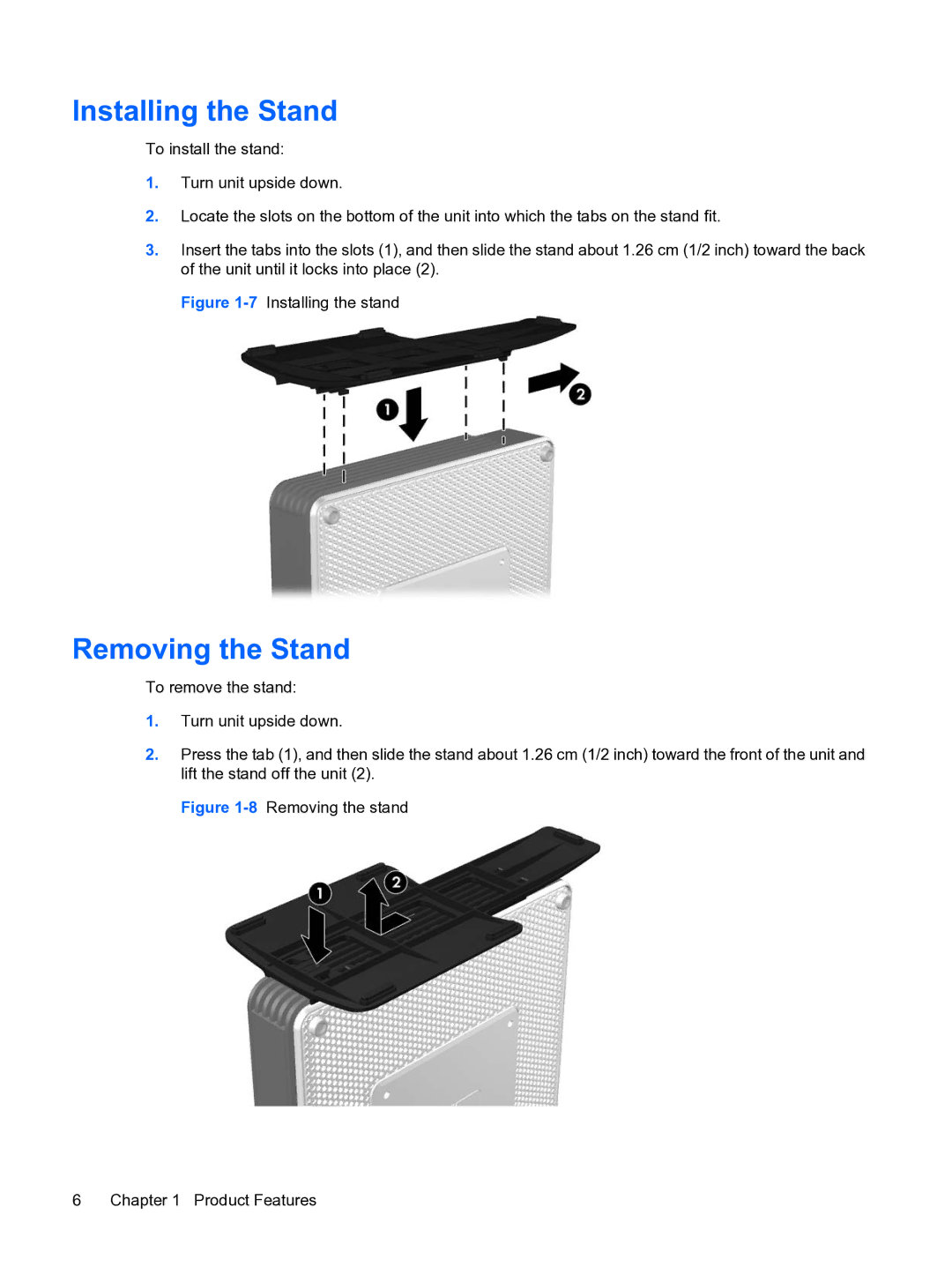 HP t5730 manual Installing the Stand, Removing the Stand 