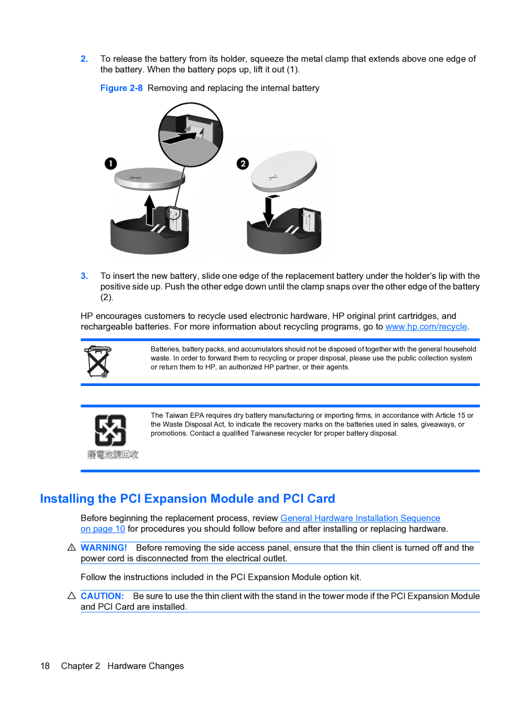 HP t5730 manual Installing the PCI Expansion Module and PCI Card 