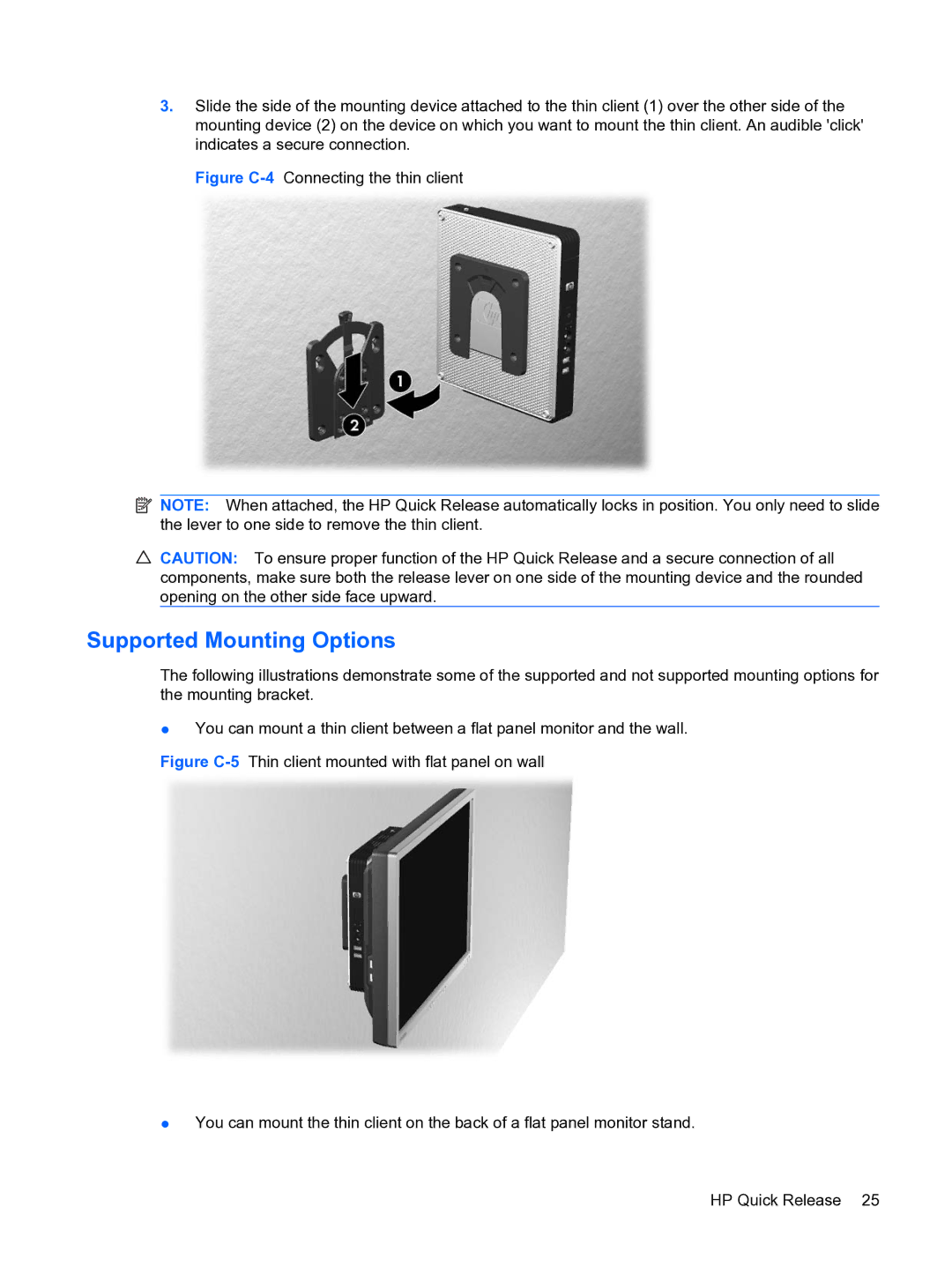 HP t5730 manual Supported Mounting Options, Figure C-4Connecting the thin client 