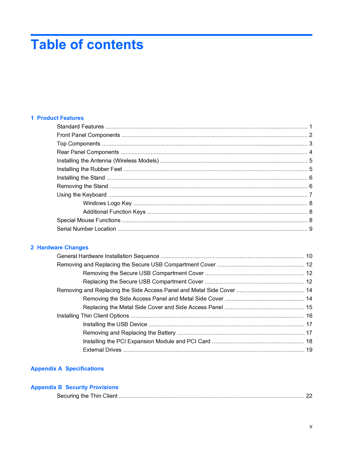 HP t5730 manual Table of contents 