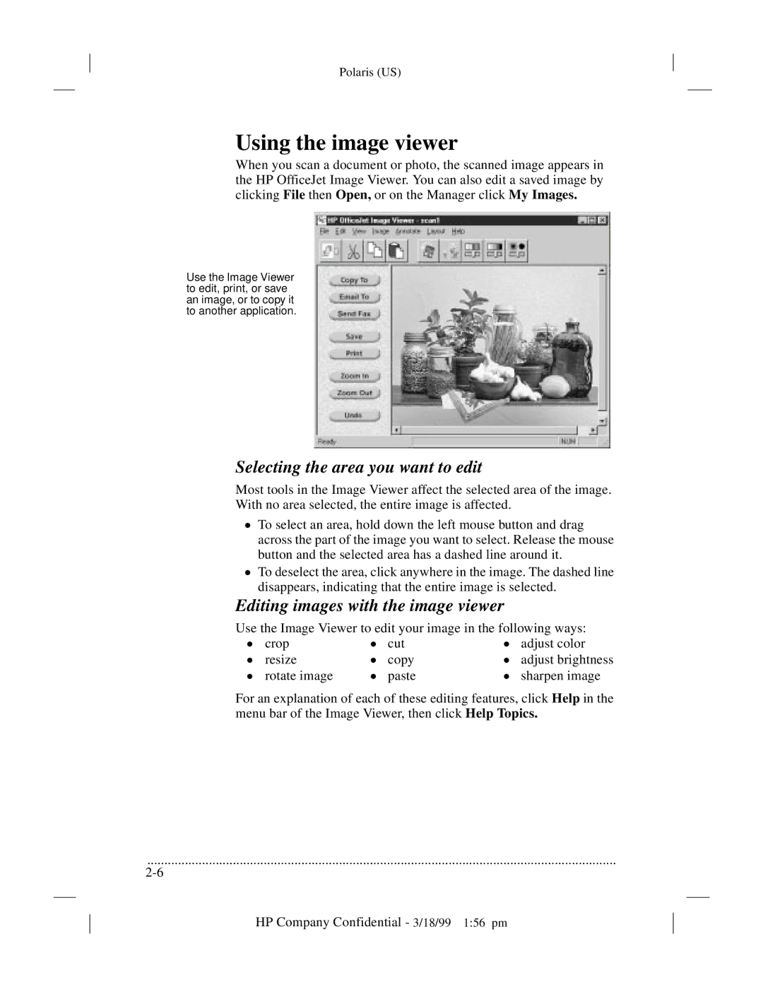 HP t65, t45xi manual Using the image viewer, Selecting the area you want to edit 