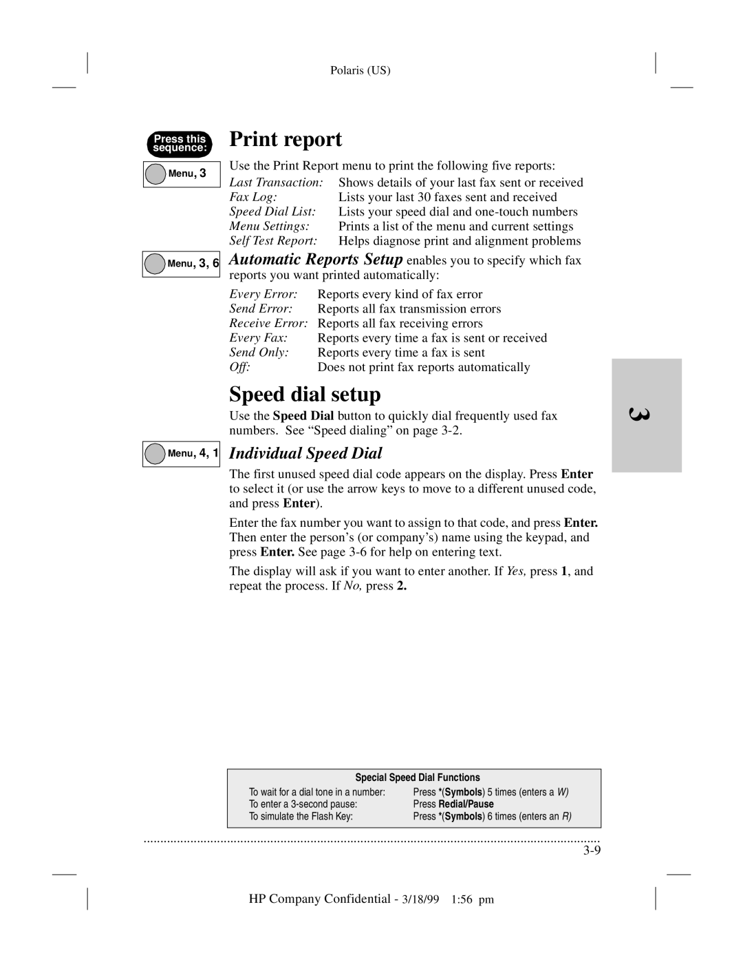 HP t65, t45xi manual Print report, Speed dial setup 