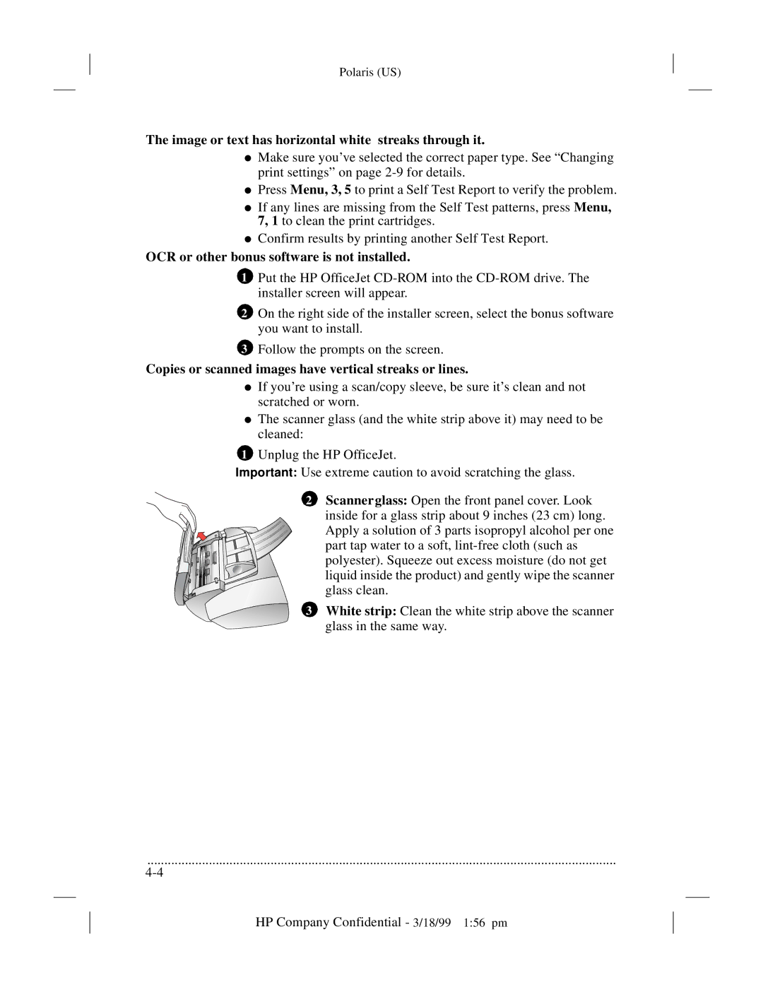 HP t65, t45xi manual Image or text has horizontal white streaks through it, OCR or other bonus software is not installed 