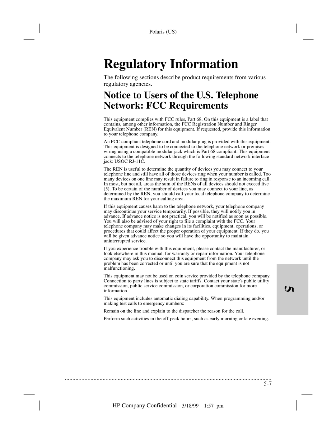 HP t65, t45xi manual Regulatory Information, Network FCC Requirements 