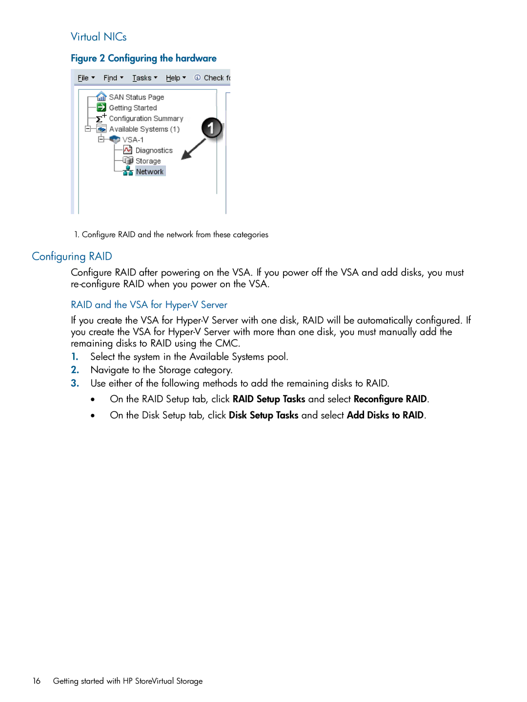 HP TA688-96138 manual Configuring the hardware, RAID and the VSA for Hyper-V Server 