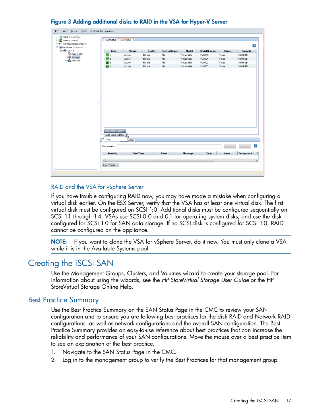 HP TA688-96138 manual Creating the iSCSI SAN, Best Practice Summary 