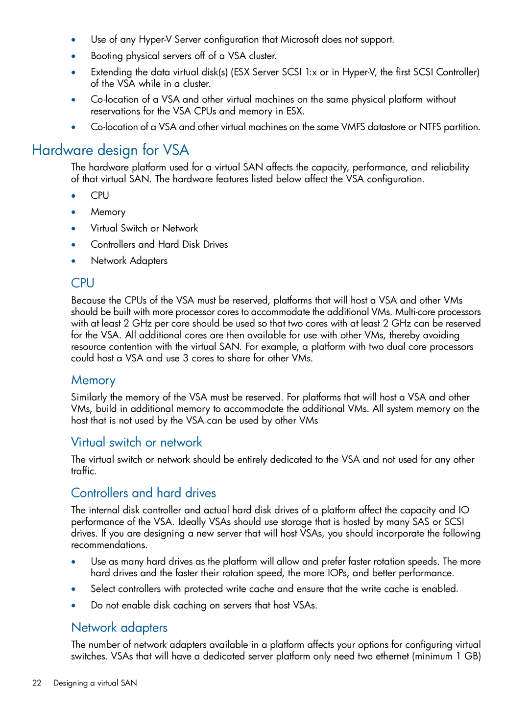 HP TA688-96138 Hardware design for VSA, Memory, Virtual switch or network, Controllers and hard drives, Network adapters 