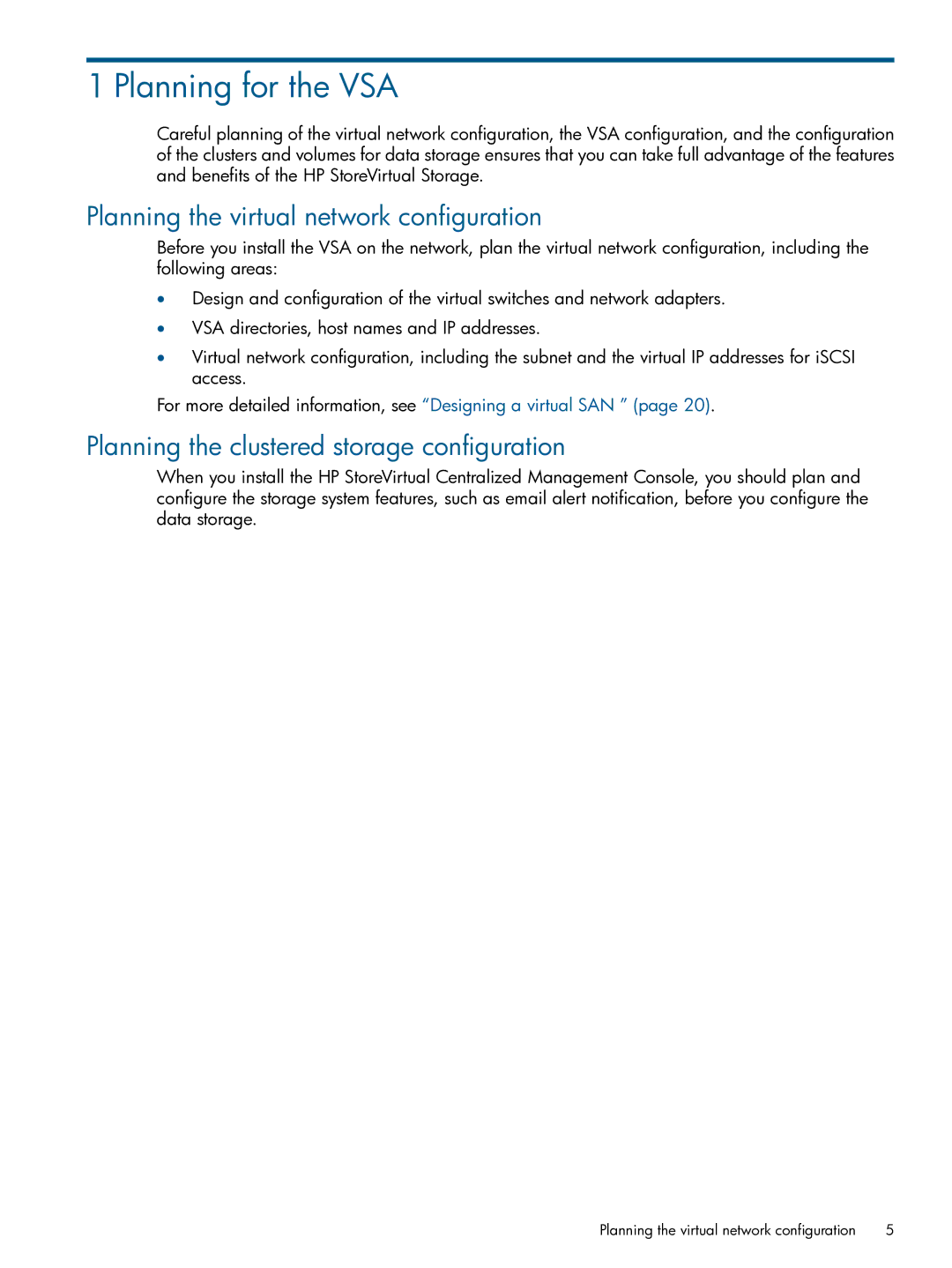 HP TA688-96138 manual Planning for the VSA, Planning the virtual network configuration 