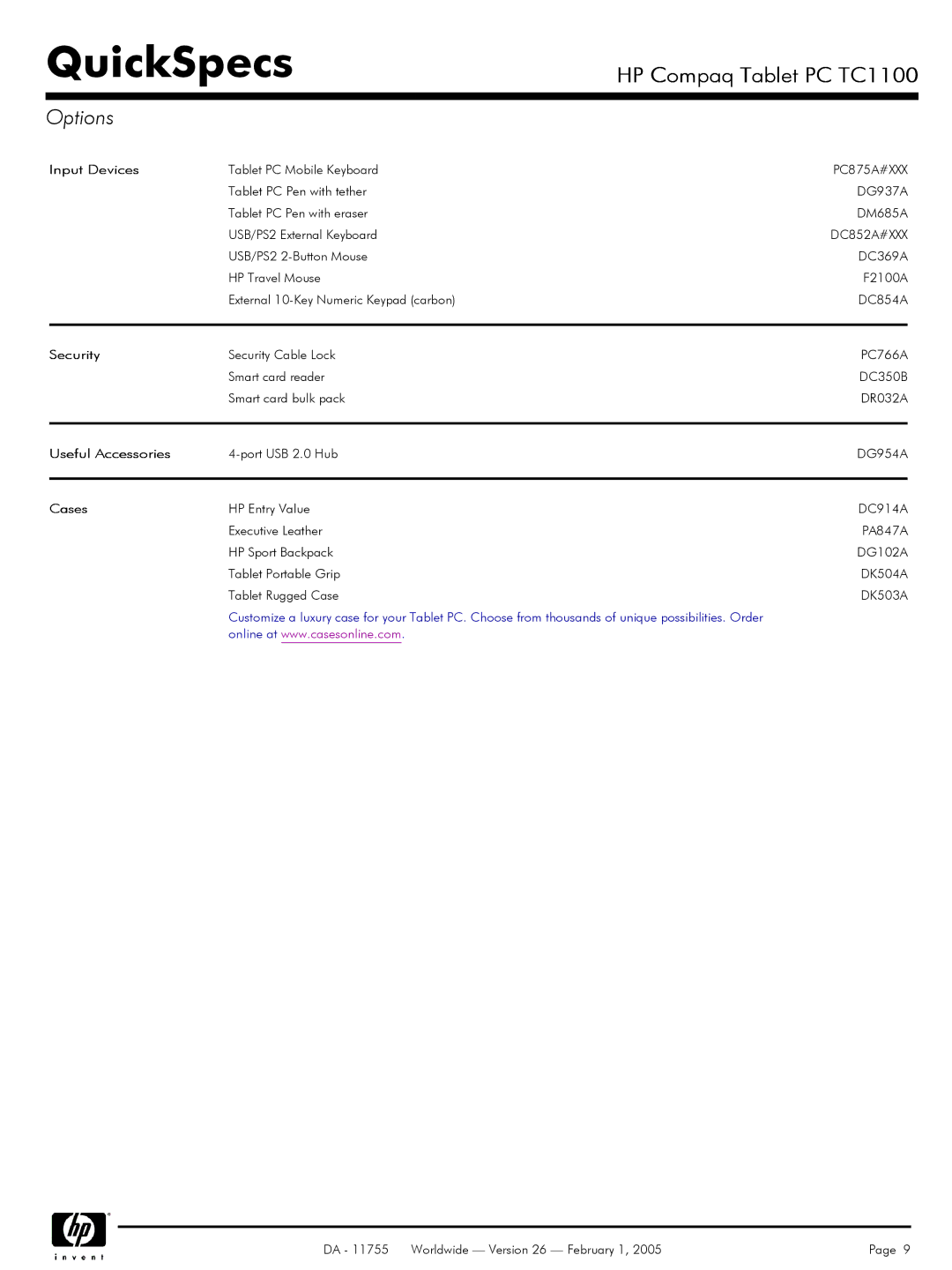 HP TC1 100 manual Input Devices, Useful Accessories, Cases 