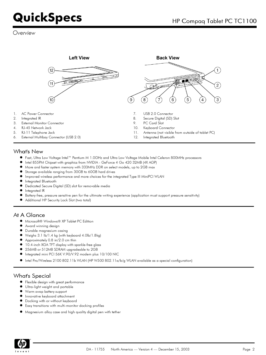 HP TC1 100 manual Whats New 