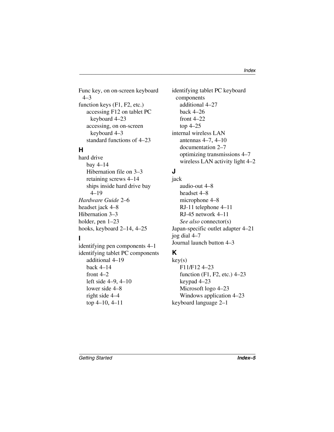 HP tc1000 manual Index-5 