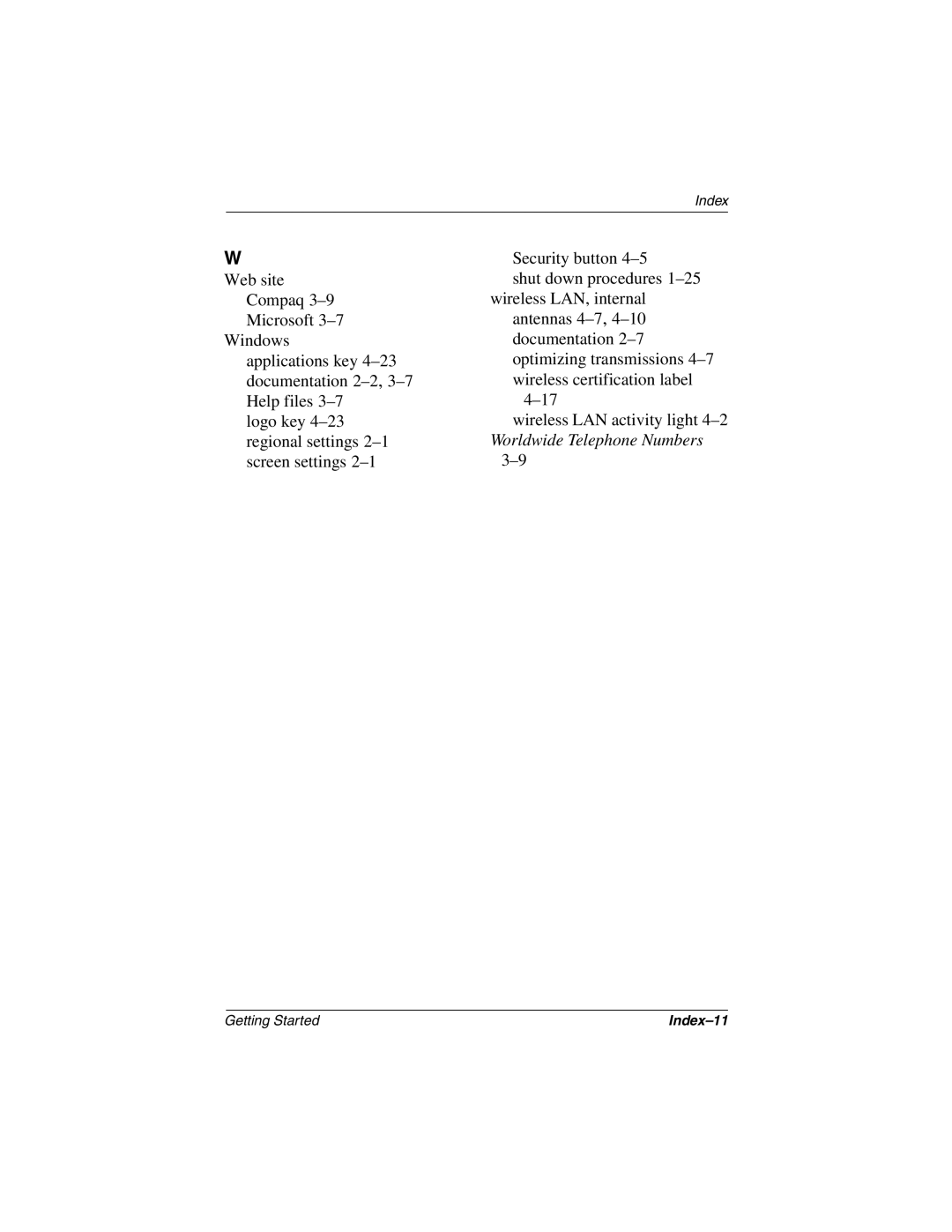 HP tc1000 manual Index-11 