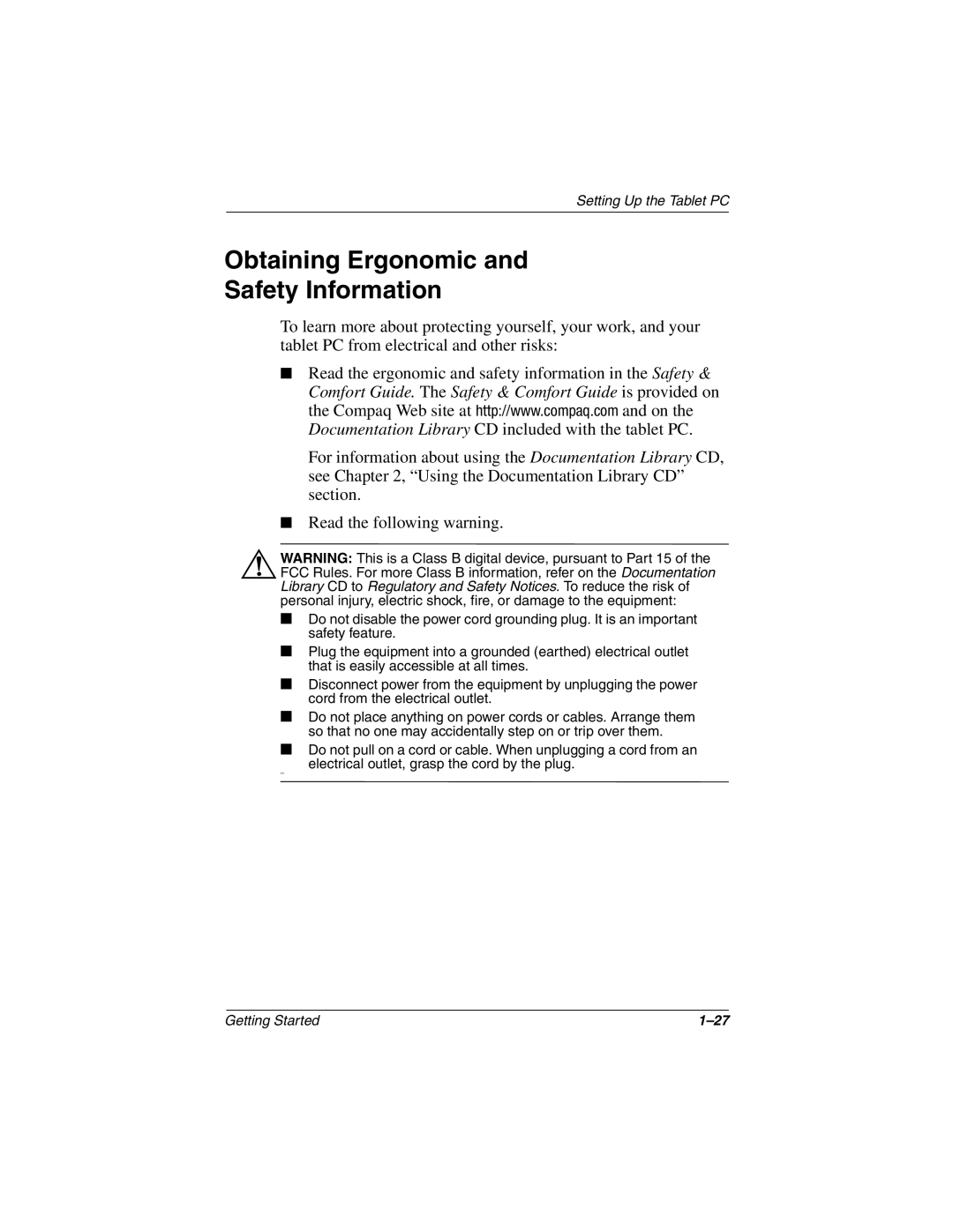 HP tc1000 manual Obtaining Ergonomic Safety Information 