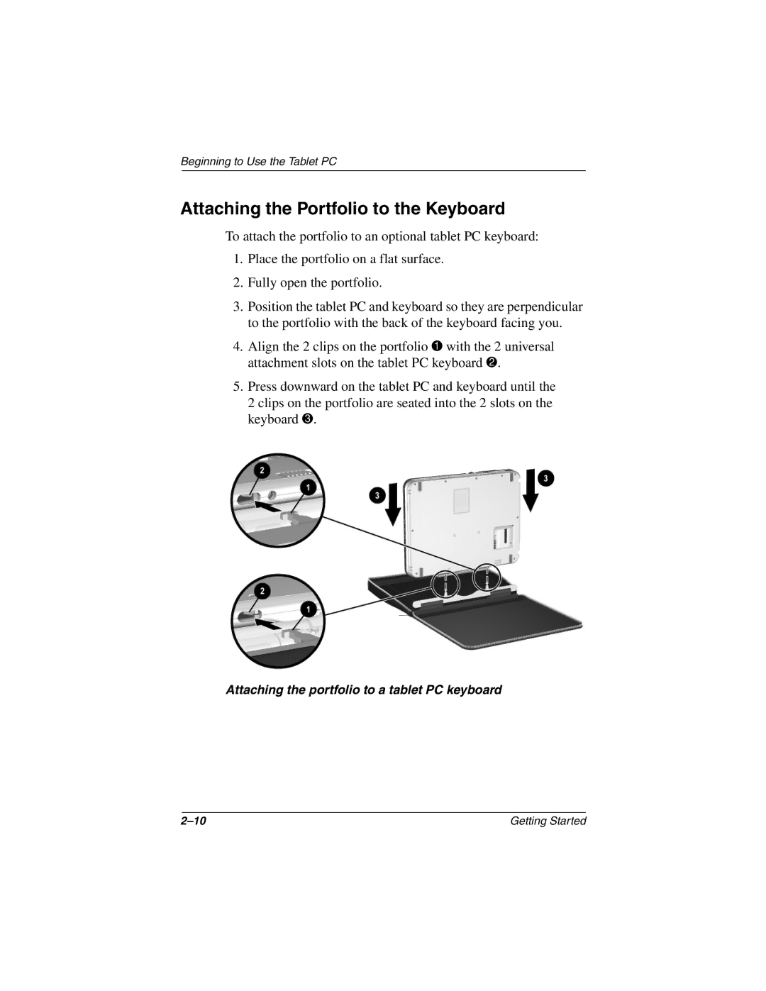 HP tc1000 manual Attaching the Portfolio to the Keyboard 