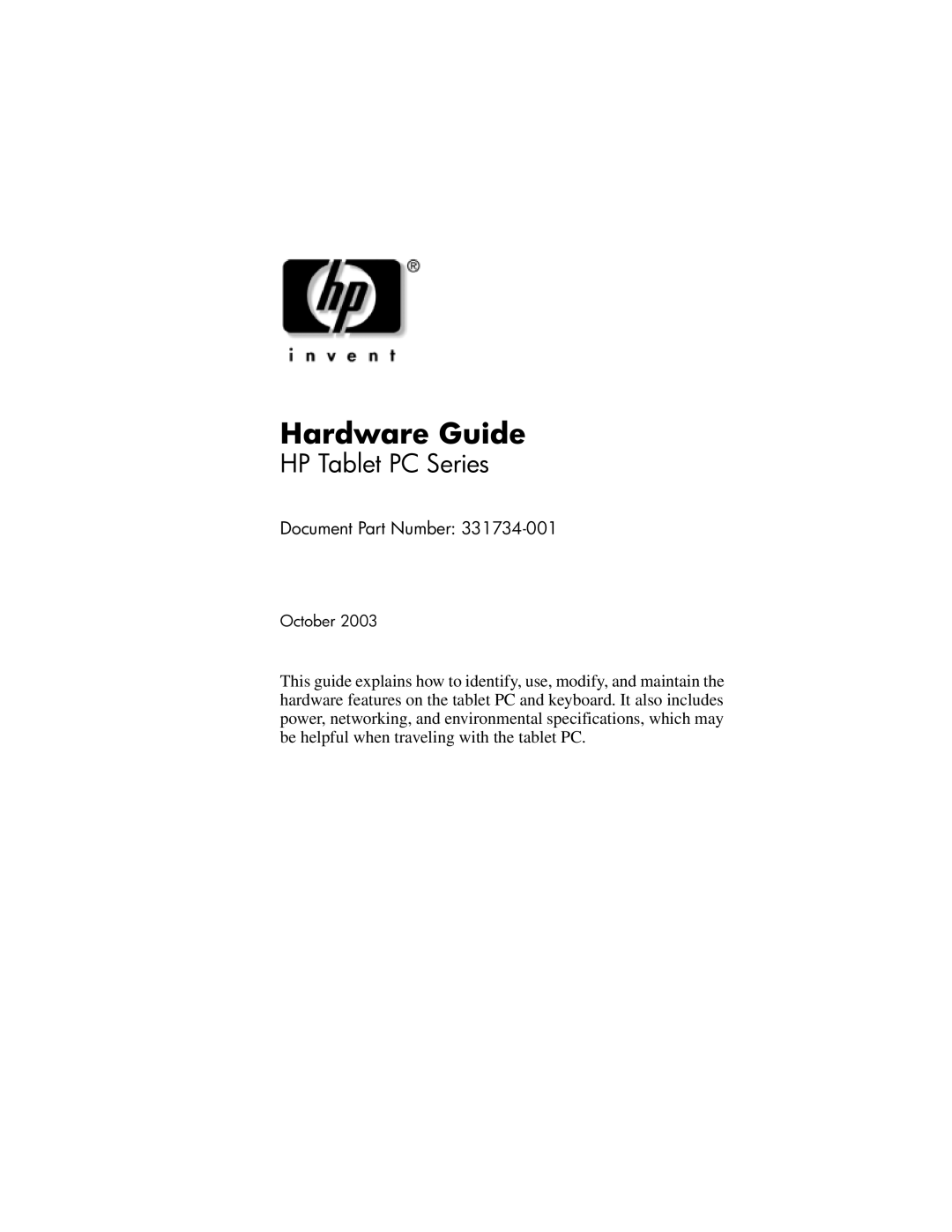 HP tc1000 manual Hardware Guide 