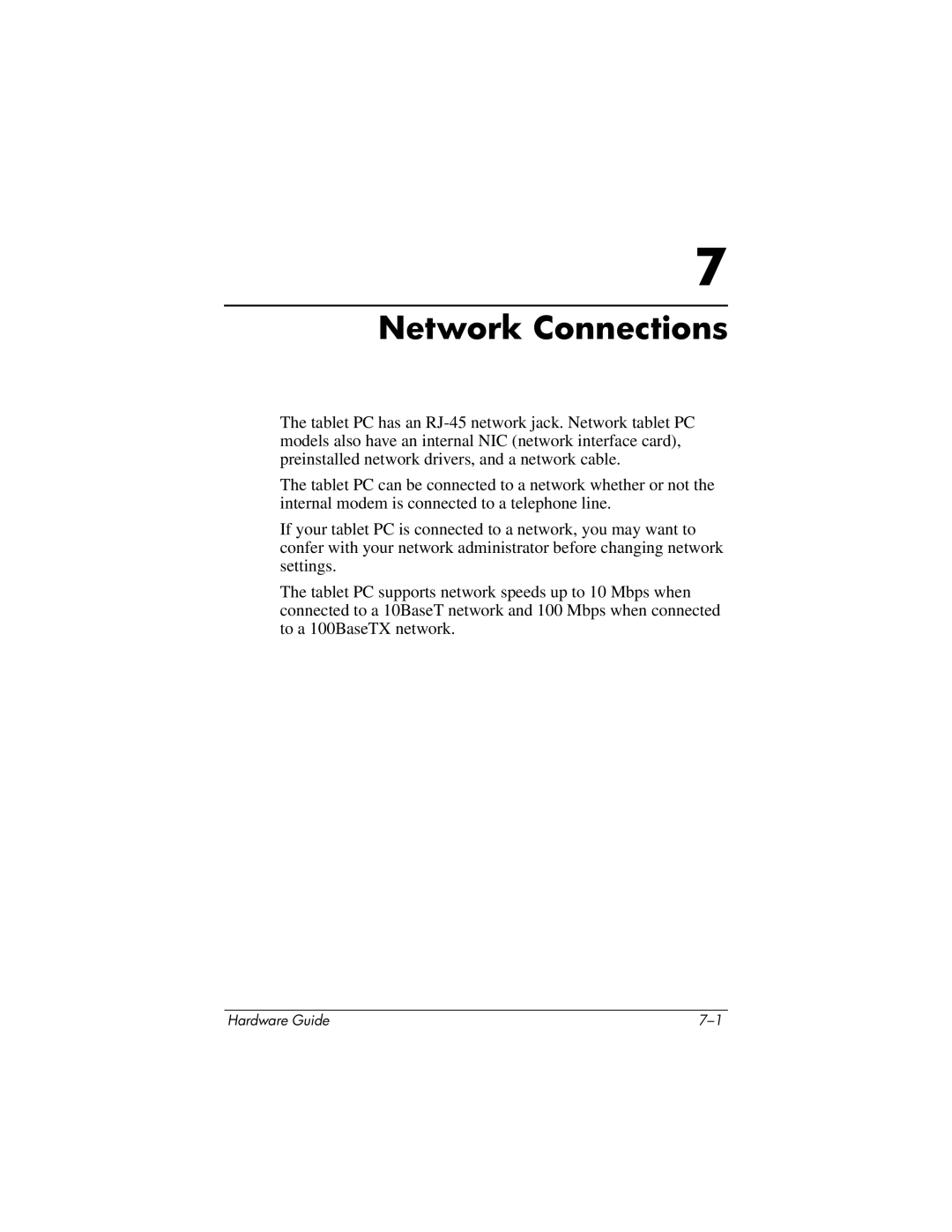 HP tc1000 manual Network Connections 