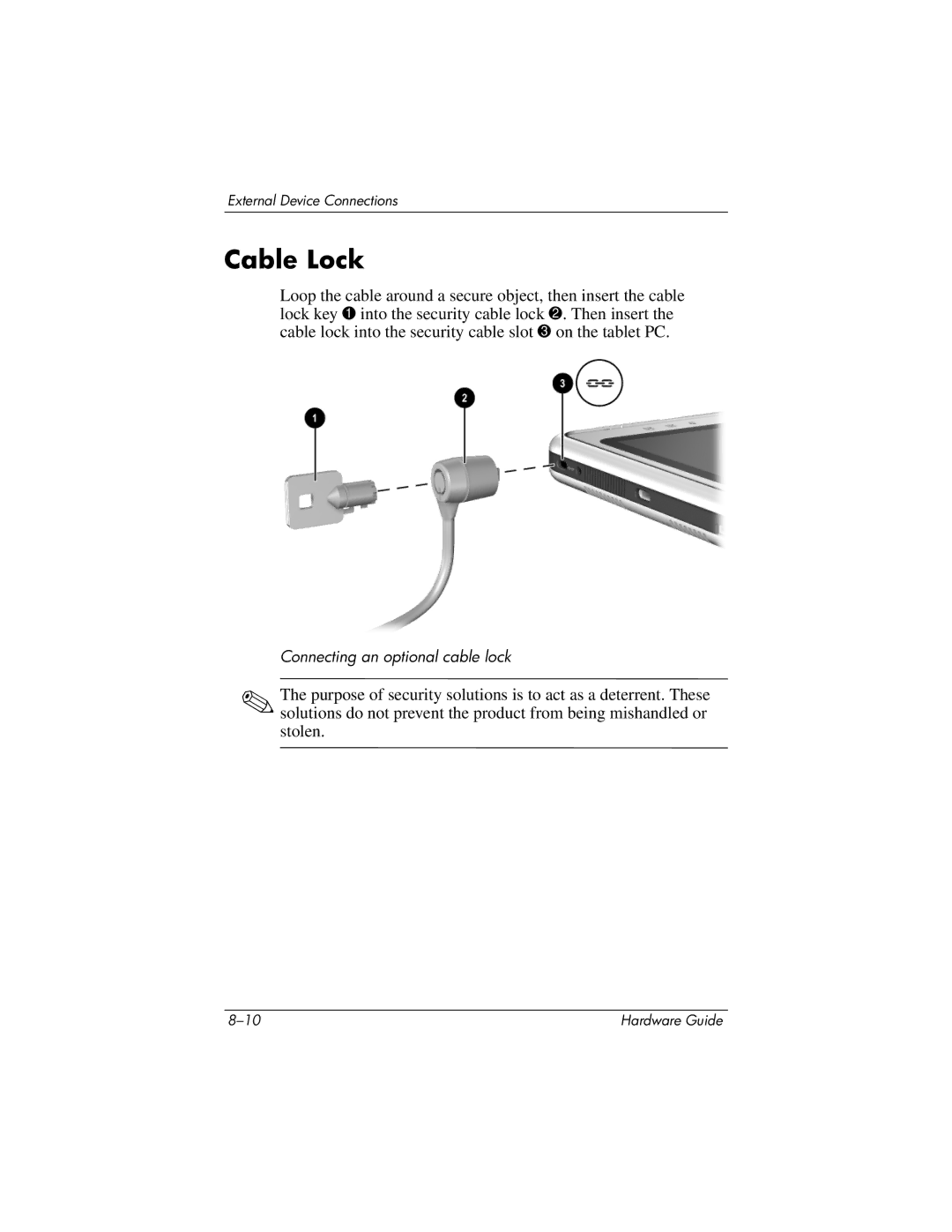 HP tc1000 manual Cable Lock 