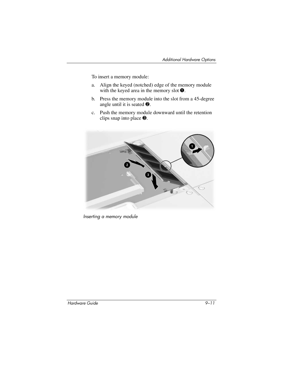 HP tc1000 manual Inserting a memory module 