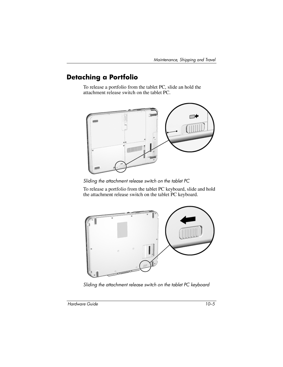 HP tc1000 manual Detaching a Portfolio 