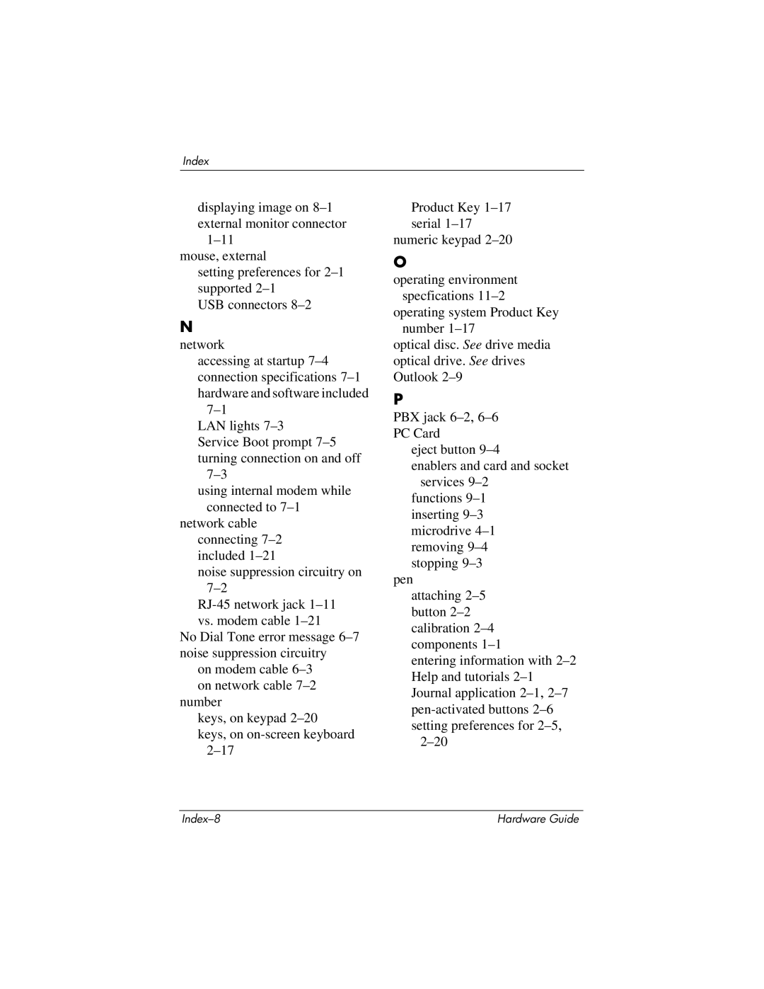 HP tc1000 manual Index-8 