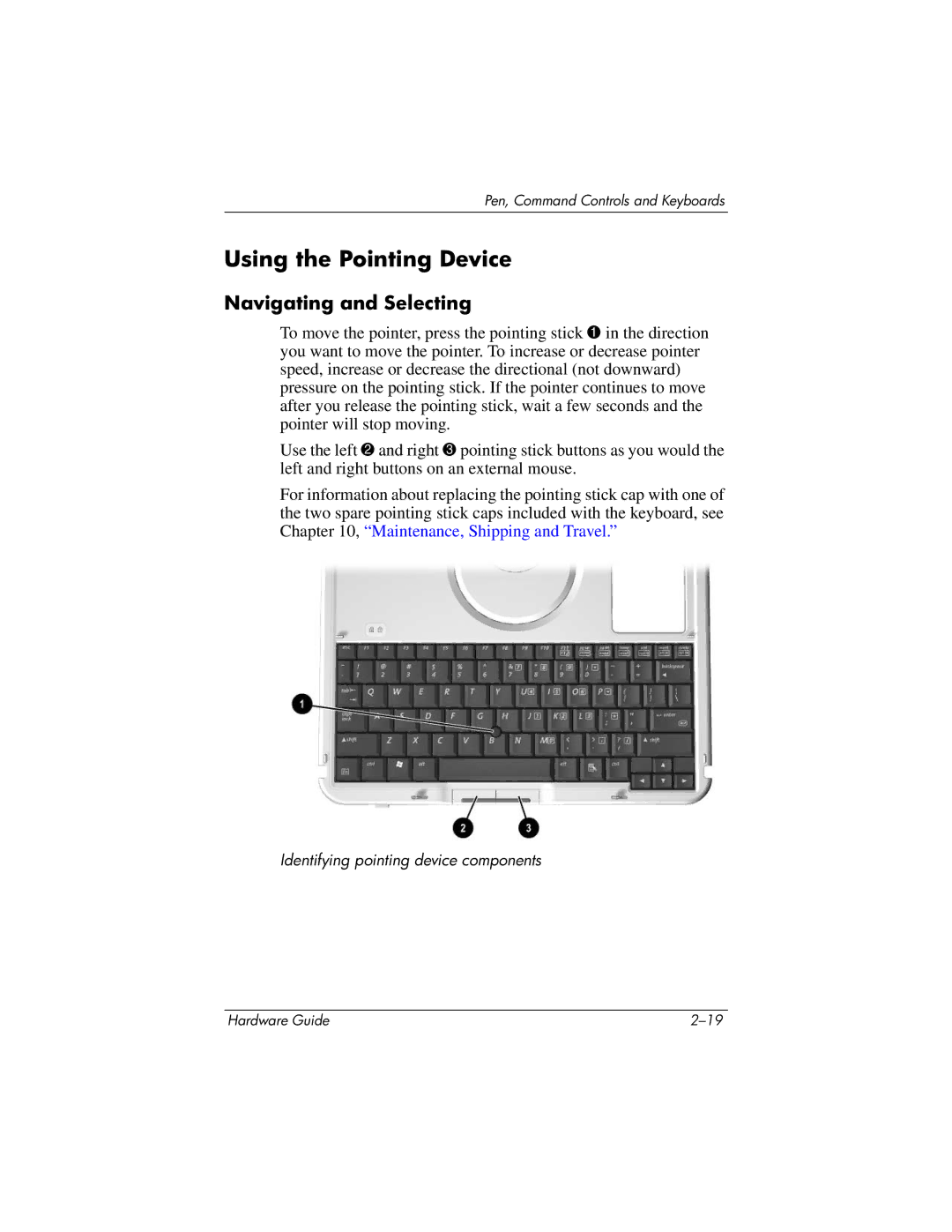 HP tc1000 manual Using the Pointing Device, Navigating and Selecting 