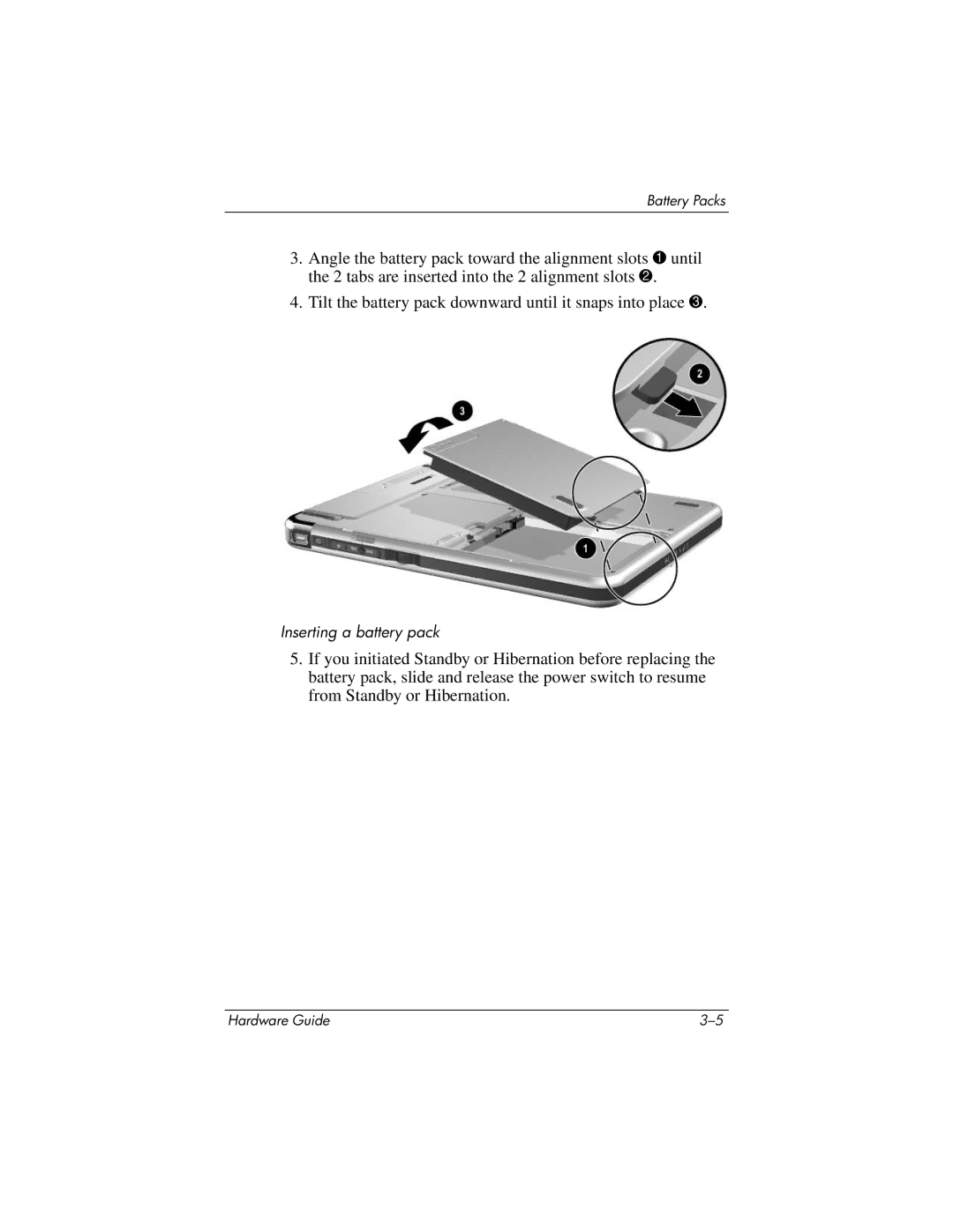 HP tc1000 manual Inserting a battery pack 