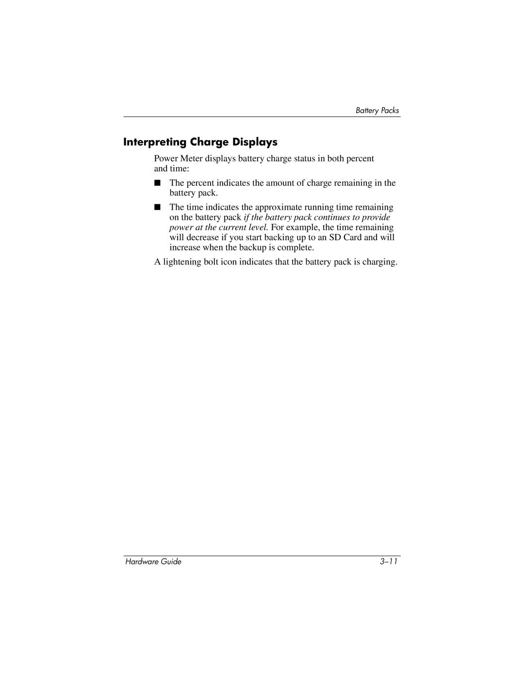 HP tc1000 manual Interpreting Charge Displays 