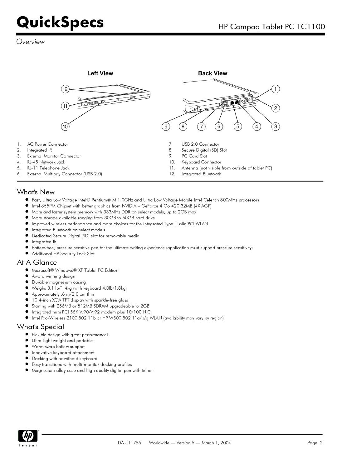 HP TC1100 manual Whats New 