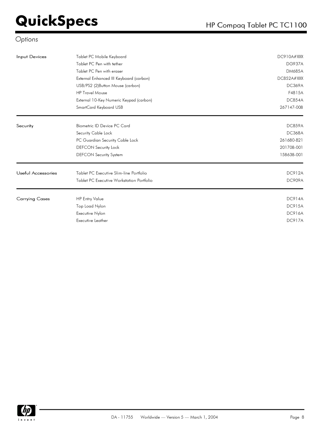 HP TC1100 manual Input Devices, Useful Accessories, Carrying Cases 