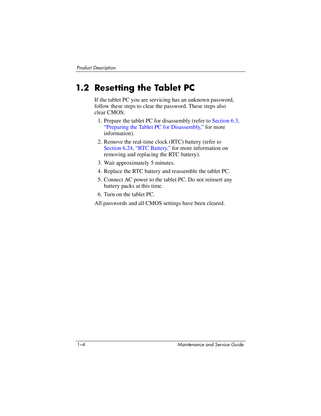 HP tc4200 manual Resetting the Tablet PC 