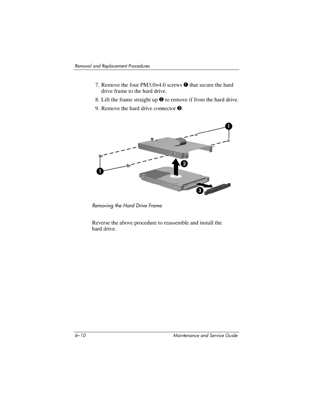 HP tc4200 manual Removing the Hard Drive Frame 