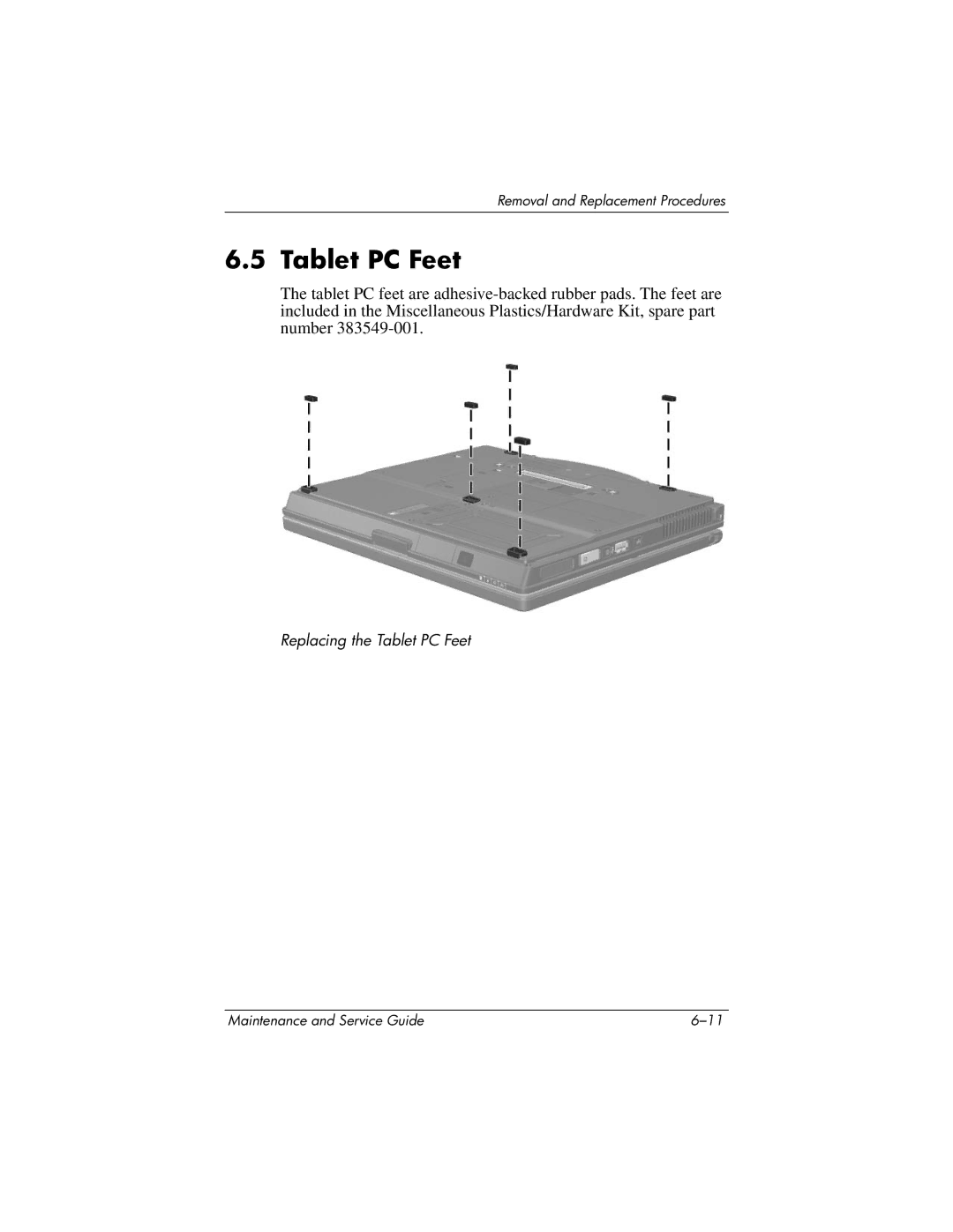 HP tc4200 manual Tablet PC Feet 