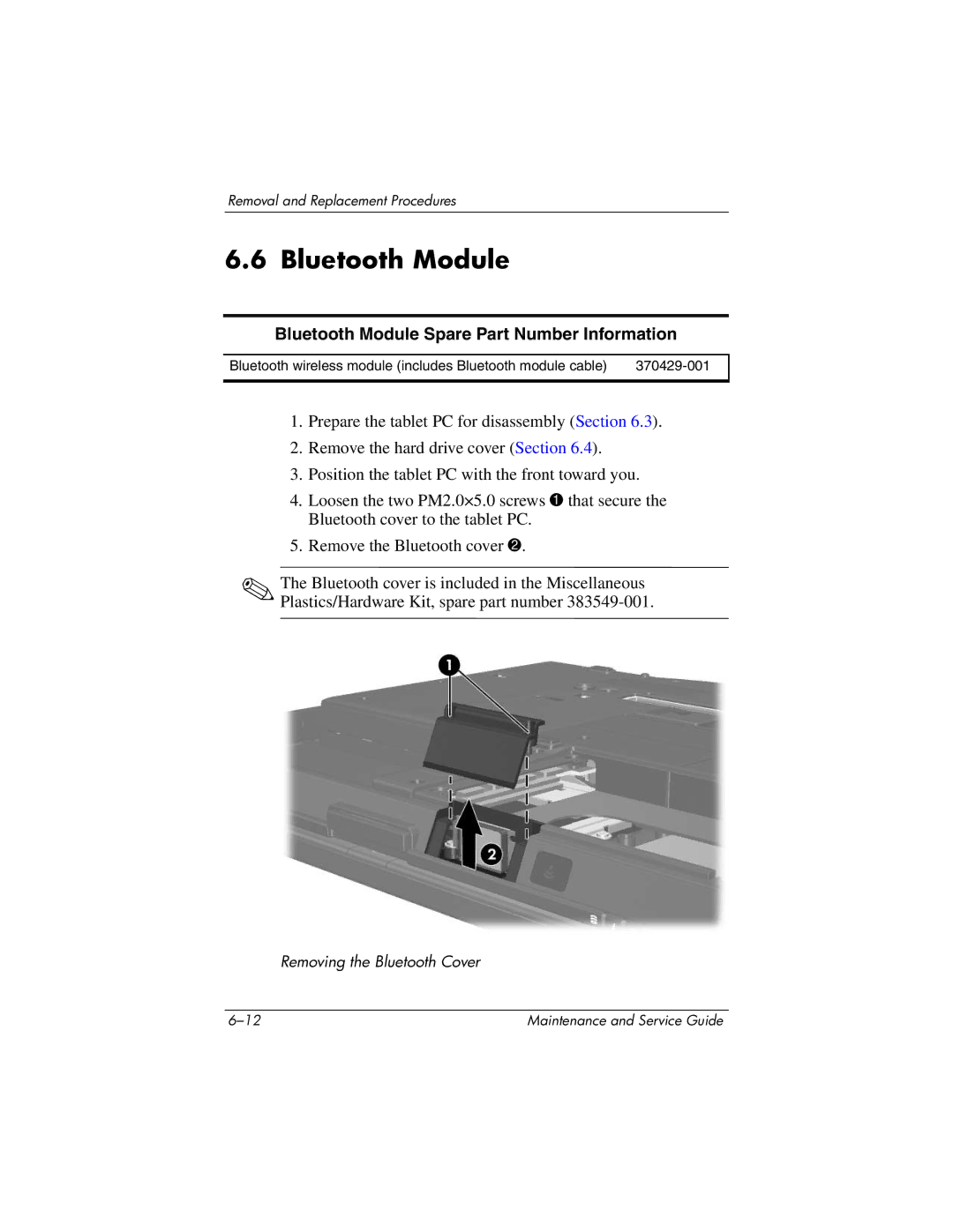 HP tc4200 manual Bluetooth Module Spare Part Number Information 