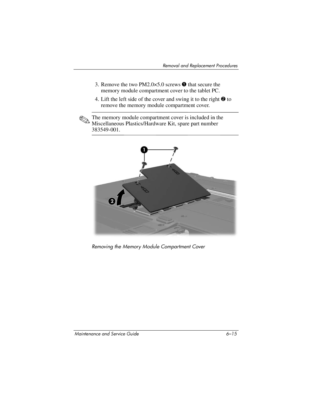 HP tc4200 manual Removing the Memory Module Compartment Cover 