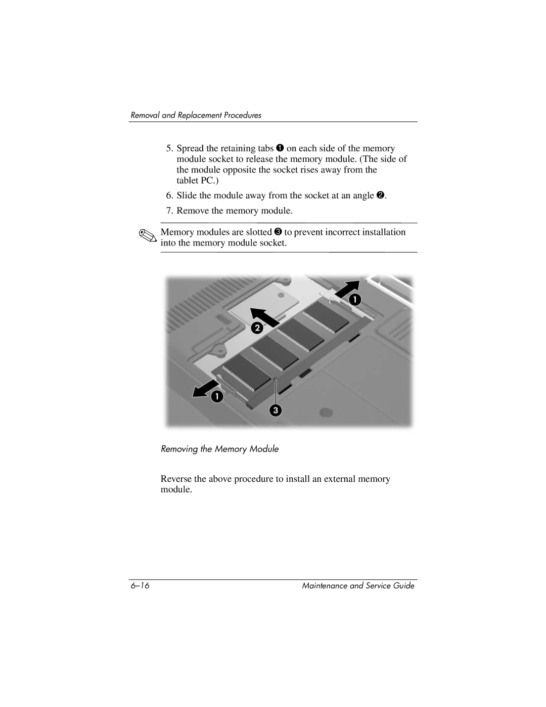 HP tc4200 manual Removing the Memory Module 